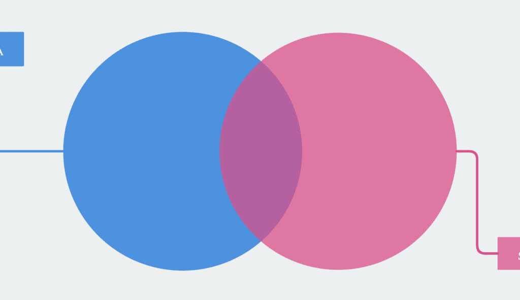 A blue and pink circle are connected to each other.